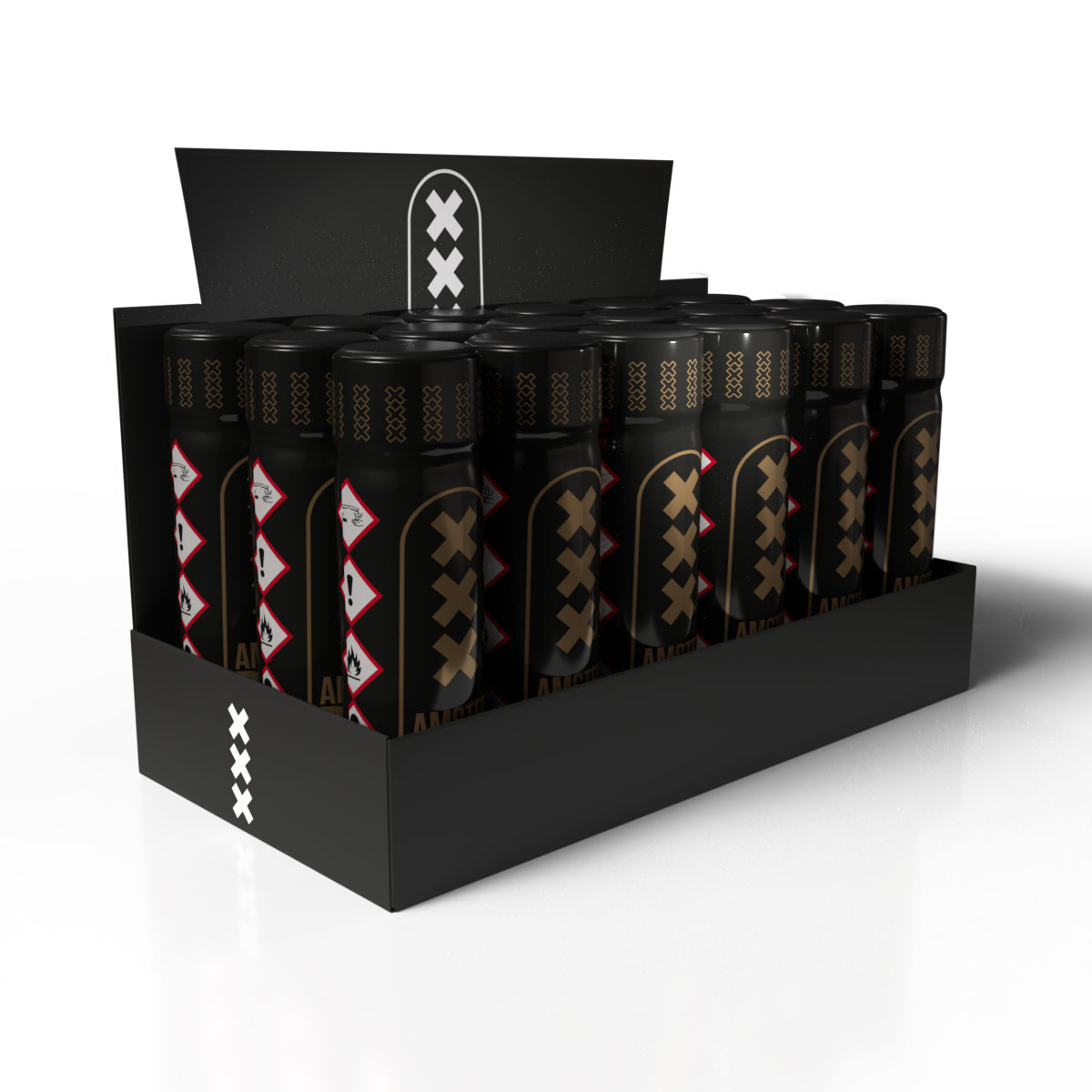 Présentoir Amsterdam XXX Black Label Isoamyl — tray 18 pièces